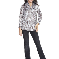 Brown Abstract Print Satin Shirt