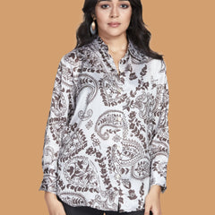 Brown Abstract Print Satin Shirt