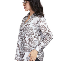 Brown Abstract Print Satin Shirt