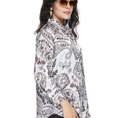 Brown Abstract Print Satin Shirt