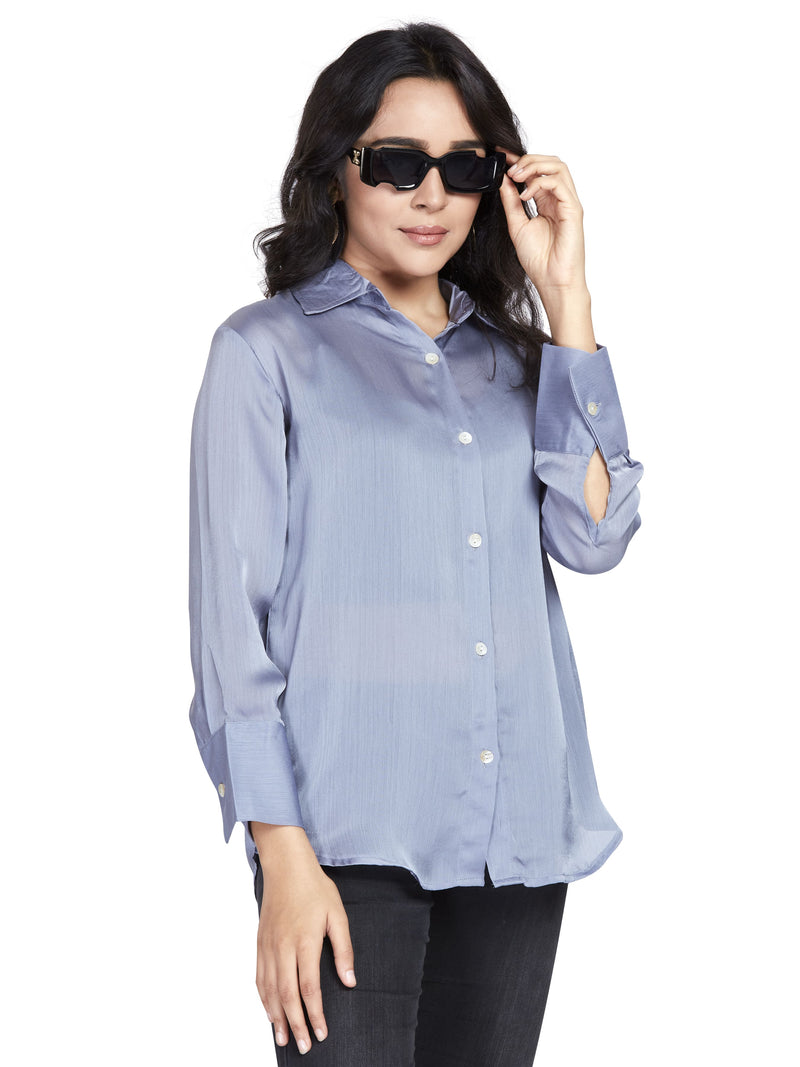 Blue Basic Satin Shirt