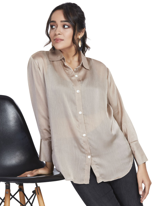 Beige Basic Satin Shirt