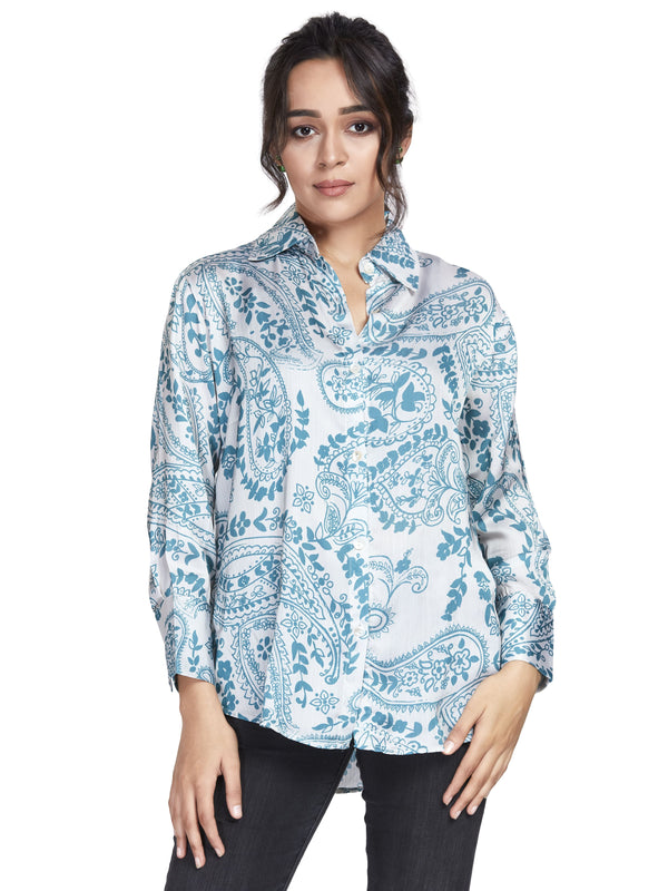 Abstract Print Satin Shirt