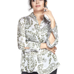 Green Abstract Print Satin Shirt