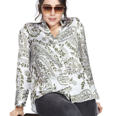 Green Abstract Print Satin Shirt