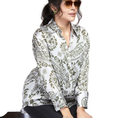 Green Abstract Print Satin Shirt