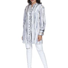 Grey Long Satin Stripe Shirt