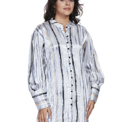 Grey Long Satin Stripe Shirt