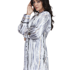 Grey Long Satin Stripe Shirt