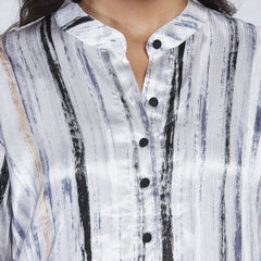 Grey Long Satin Stripe Shirt