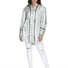 Green Long Satin Stripe Shirt