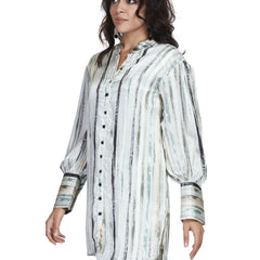 Green Long Satin Stripe Shirt