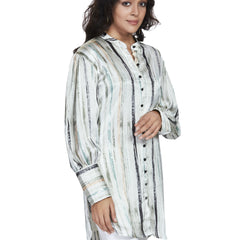 Green Long Satin Stripe Shirt