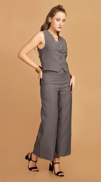 Grey Waist Coat Pant Set