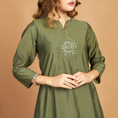 Green Asymmetric Kurti Pant Set