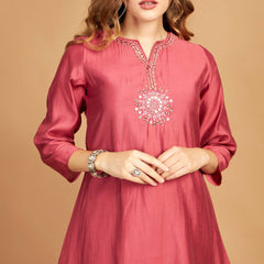 Pink Asymmetric Kurti Pant Set