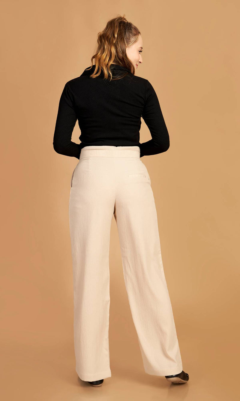 Cream Trousers With Double Waistband