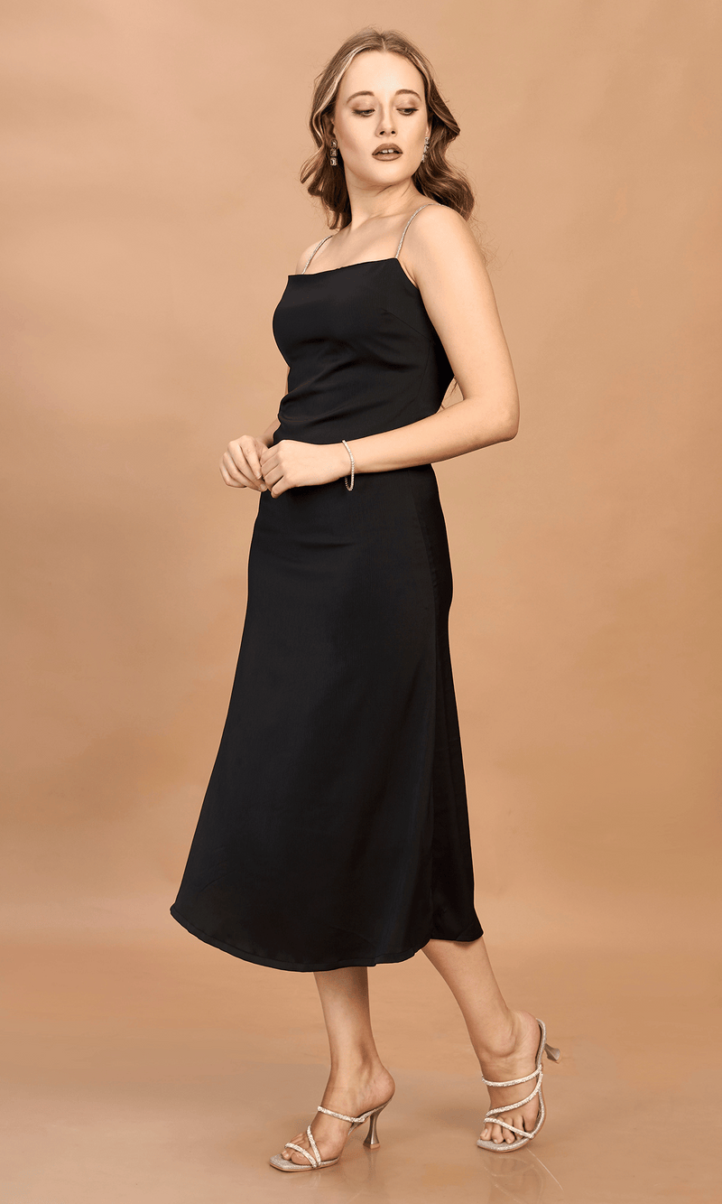 Black Satin Midi Dress