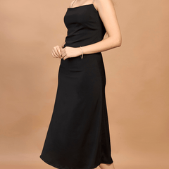 Black Satin Midi Dress