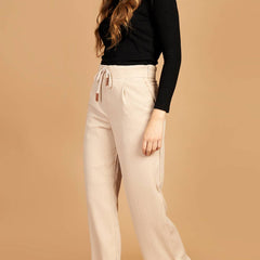 Cream Trousers With Double Waistband