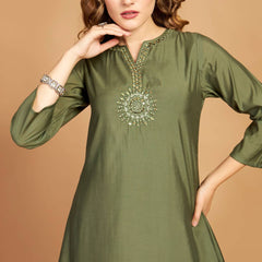 Green Asymmetric Kurti Pant Set