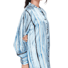 Blue Long Satin Stripe Shirt