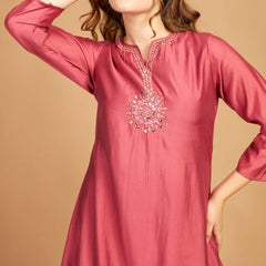 Pink Asymmetric Kurti Pant Set