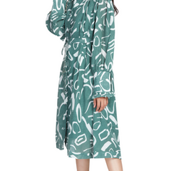 Green Linen Printed Midi Dress