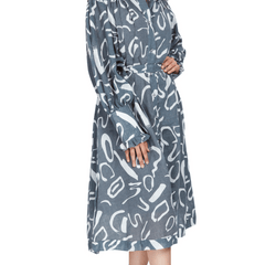 Grey Linen Printed Midi Dress