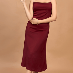 Red Satin Midi Dress