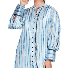 Blue Long Satin Stripe Shirt