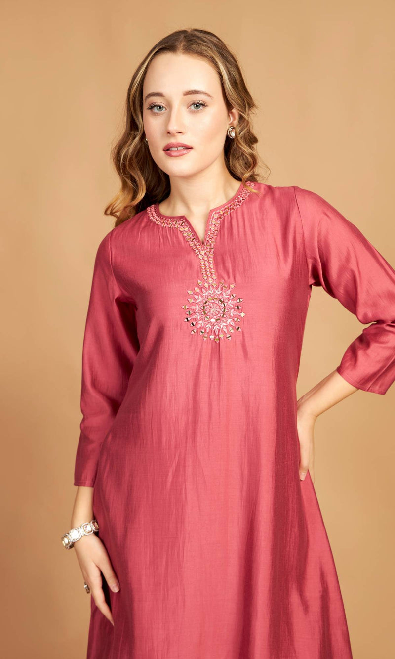 Pink Asymmetric Kurti Pant Set