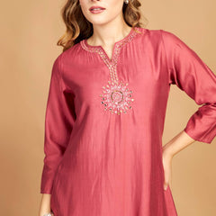 Pink Asymmetric Kurti Pant Set