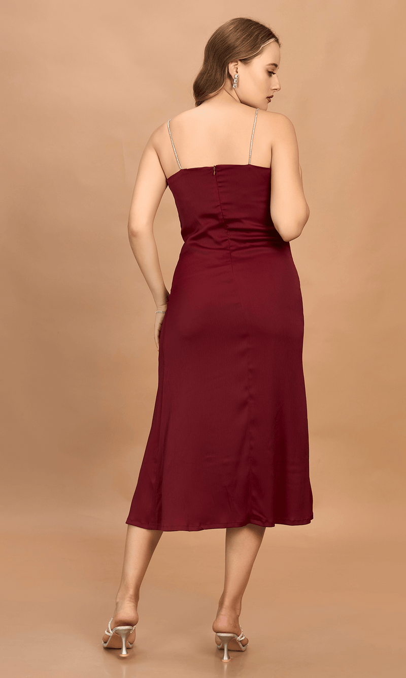 Red Satin Midi Dress