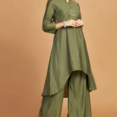 Green Asymmetric Kurti Pant Set