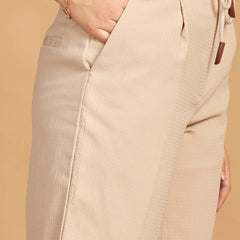 Cream Trousers With Double Waistband