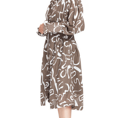 Rust Linen Printed Midi Dress