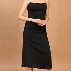 Black Satin Midi Dress