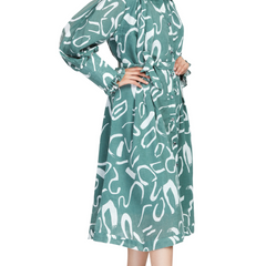 Green Linen Printed Midi Dress