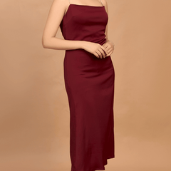 Red Satin Midi Dress