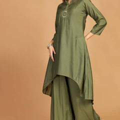 Green Asymmetric Kurti Pant Set