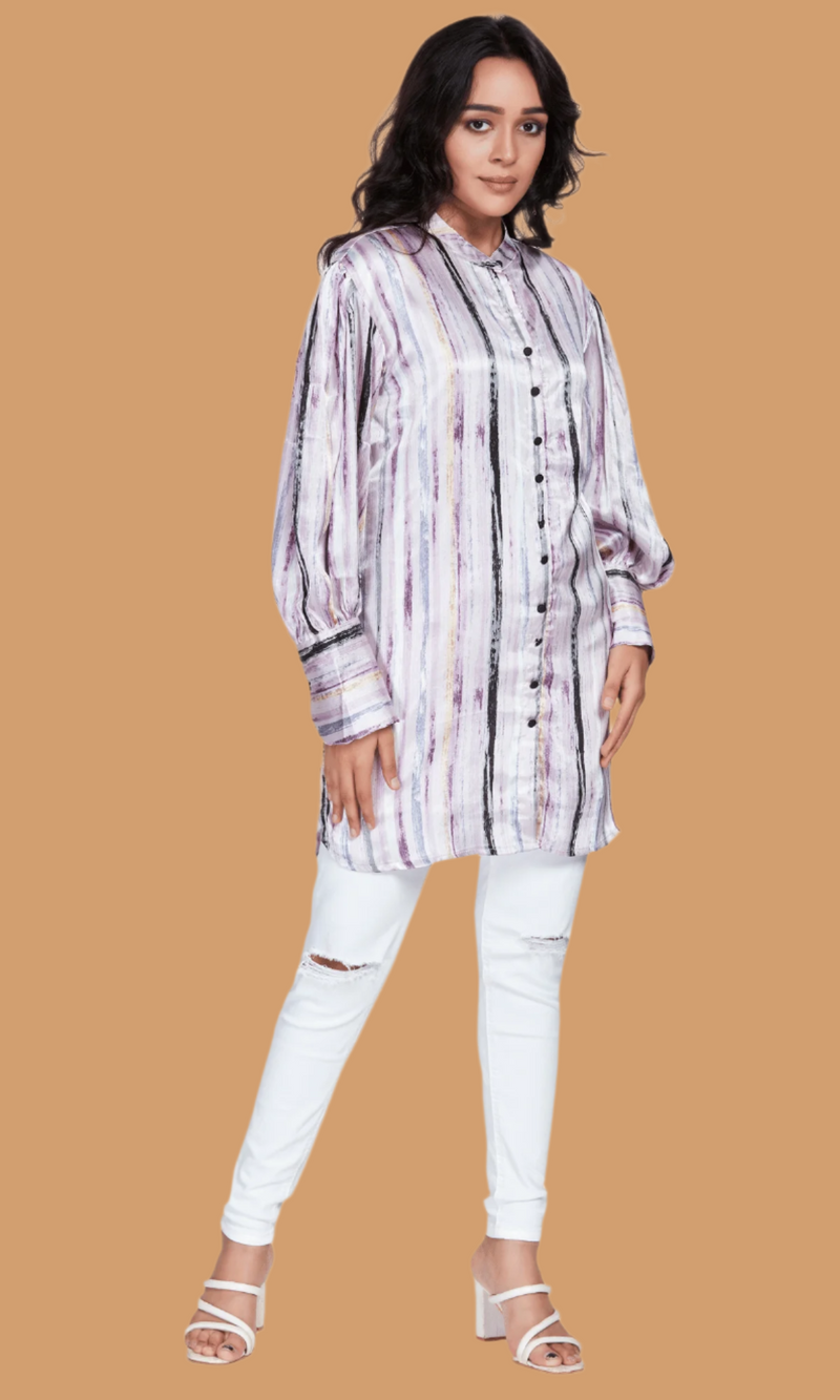 Pink Long Satin Stripe Shirt