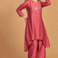 Pink Asymmetric Kurti Pant Set