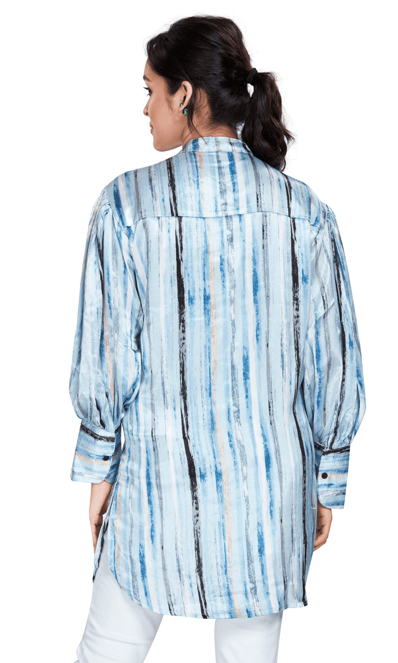 Blue Long Satin Stripe Shirt