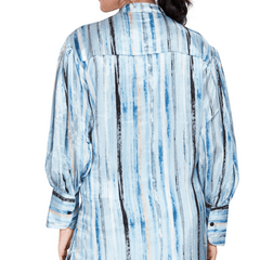 Blue Long Satin Stripe Shirt