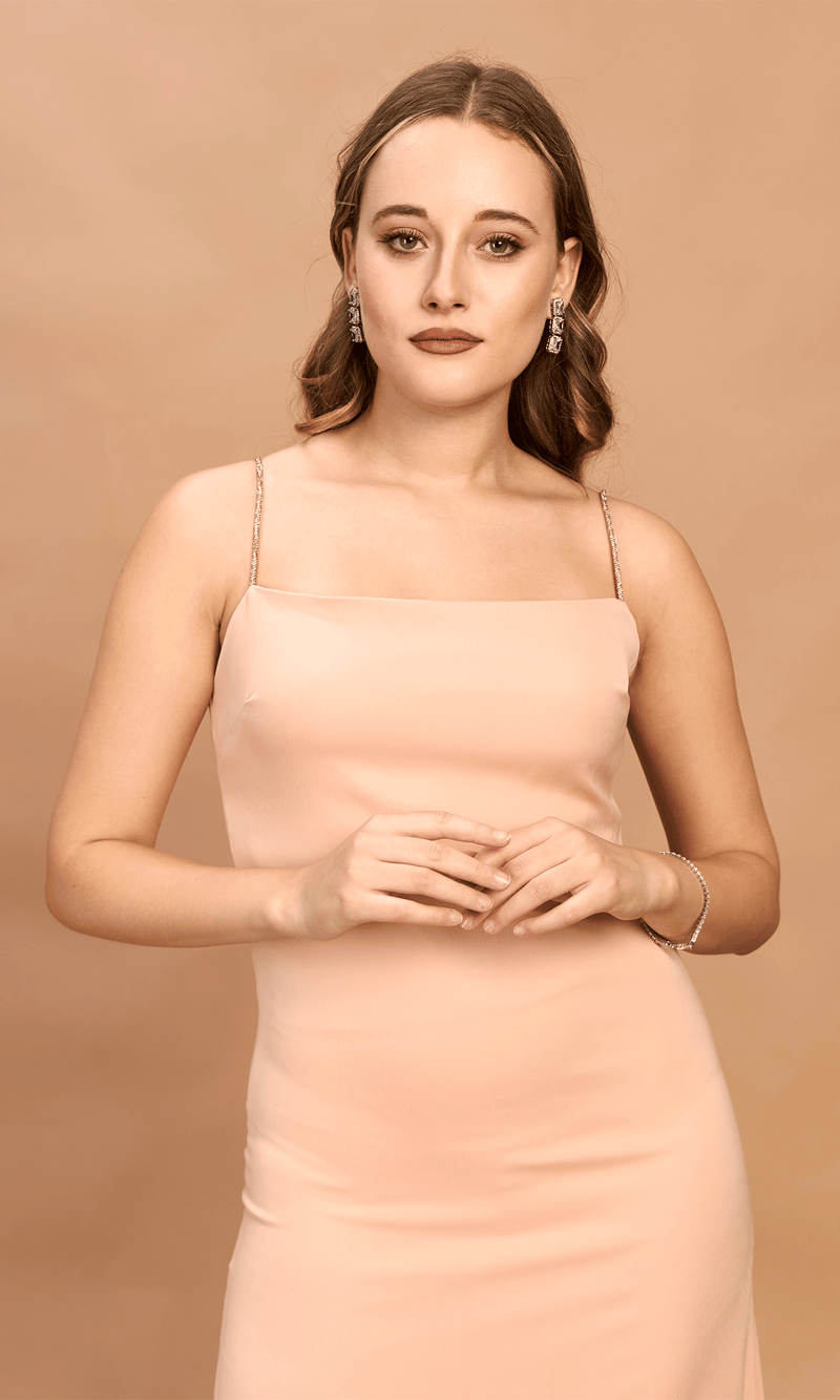 Peach Satin Midi Dress