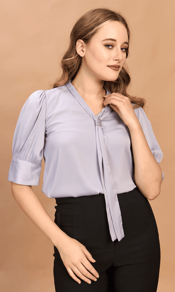 Lilac Satin Tie Neck Top