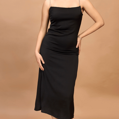 Black Satin Midi Dress