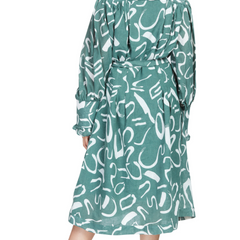 Green Linen Printed Midi Dress