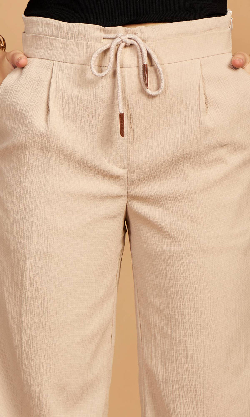 Cream Trousers With Double Waistband